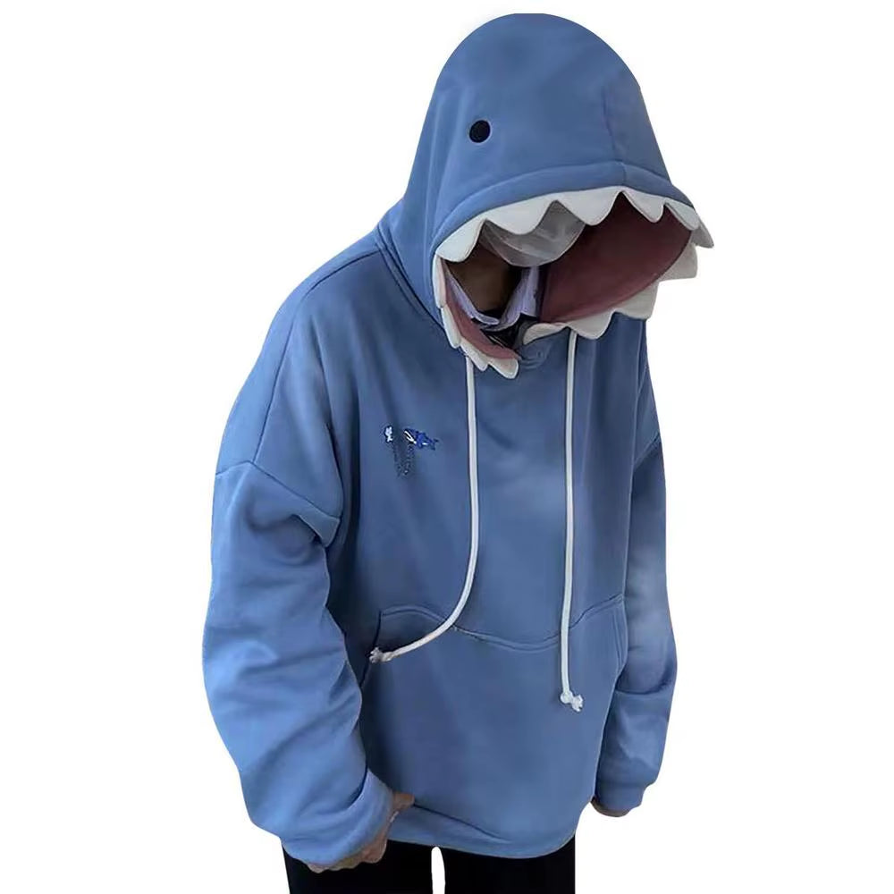 Shark Sweatshirt Women'S Blue Hoodies Long Sleeve Shark Shape Couple Pullover Animal Hooded Cartoon Sweatshirt for Men Women