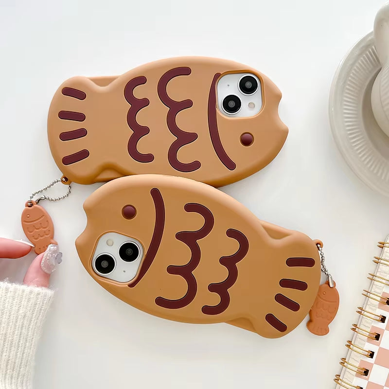 Cute Cartoon Animal 3D Taiyaki Fish Phone Case for Iphone 16 15 14 13 12 11 Shockproof Bumper Soft Silicone Bubble Phone Cover